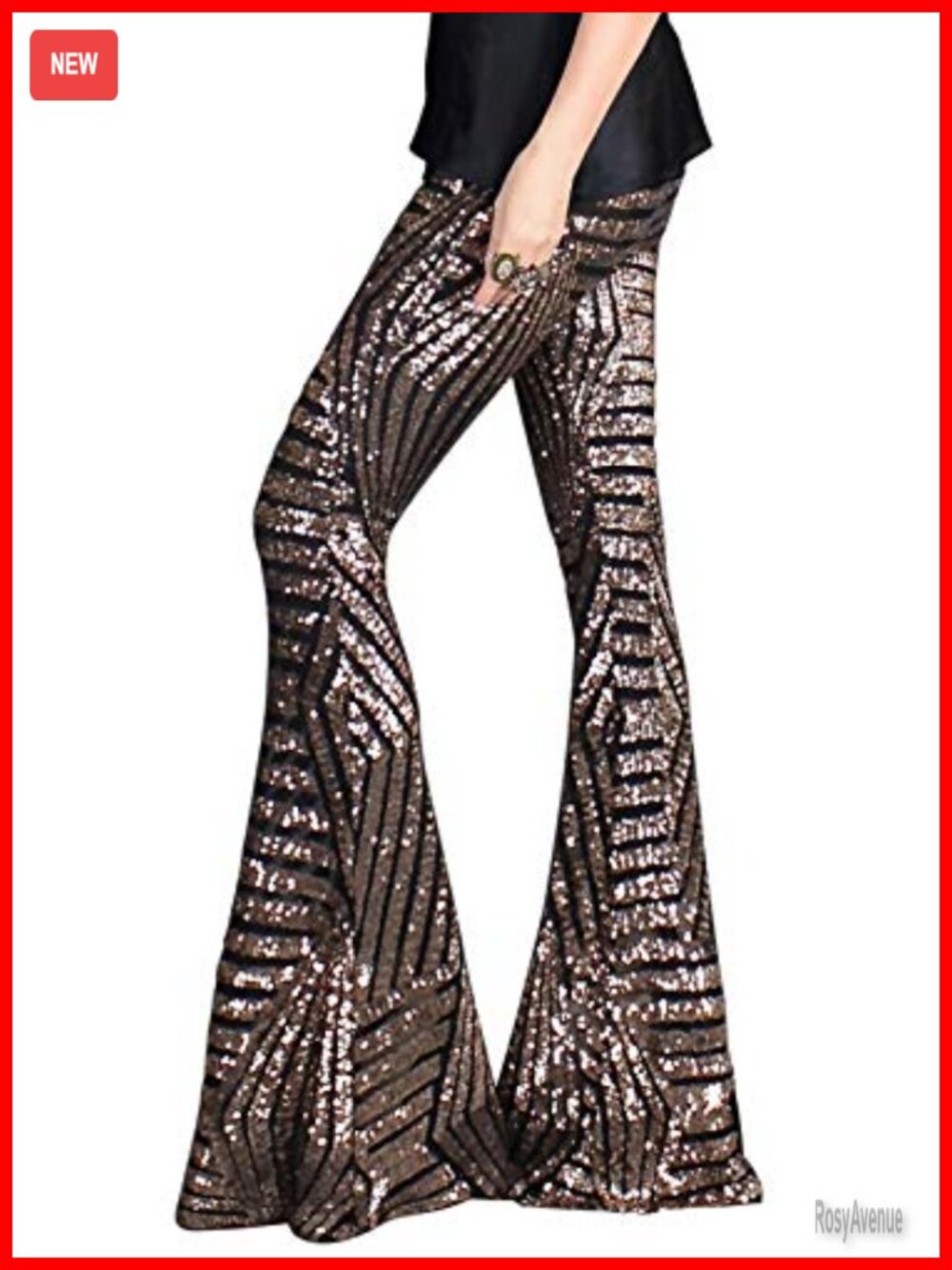 Glitter Sequin Wide Leg Palazzo Pants High Waist Flared Party Trousers